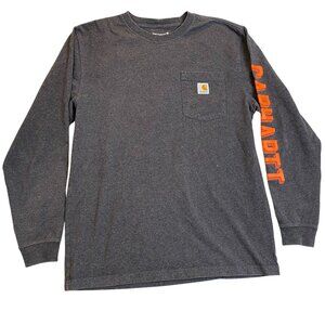 Carhartt Men's Long Sleeve Pocket T-Shirt Medium Loose Fit With Orange Logo On S